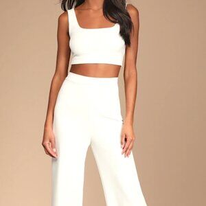 Lulus Only Tonight Ivory Two-Piece Wide-Leg Jumpsuit Size M